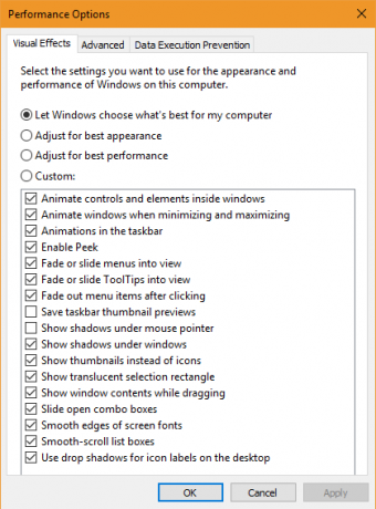 Windows 10 Performans Seçenekleri