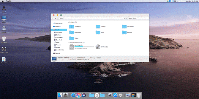 Windows 7 teması macOS Catalina SkinPack