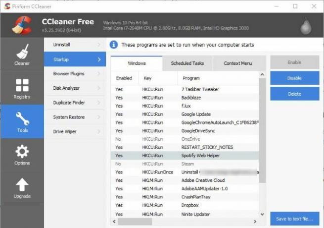 Bilgisayarınızı Etkin Bir Şekilde Temizlemek için 6 CCleaner İpuçları ve Püf Noktaları 02 CCleaner Başlangıç ​​Öğelerini Devre Dışı Bırakma