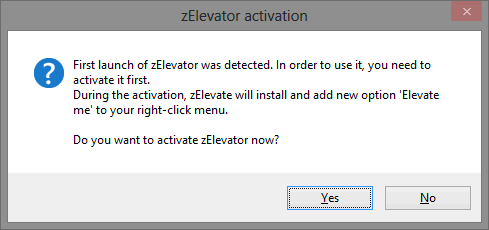 Rahatsız Edici UAC İstemlerini Durdur - Kullanıcı Hesabı Denetimi Beyaz Listesi Nasıl Oluşturulur [Windows] zElevator Aktivasyon Penceresi