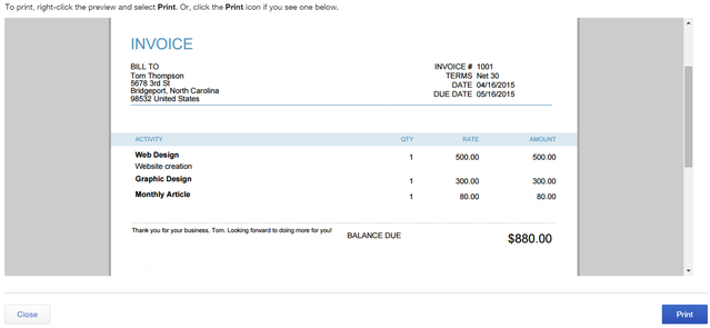 5 QuickBooks Online - fatura önizlemesi
