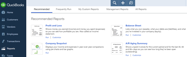 6 Çevrimiçi QuickBooks - raporlar