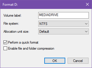 windows disk formatı seçenekleri