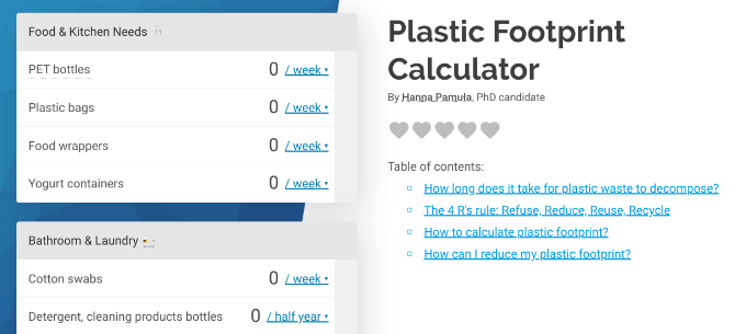 Yıllık plastik kullanımınızı ve israfınızı Omni Calculator'ın Plastik Ayak İzi Hesaplayıcısı ile hesaplayın