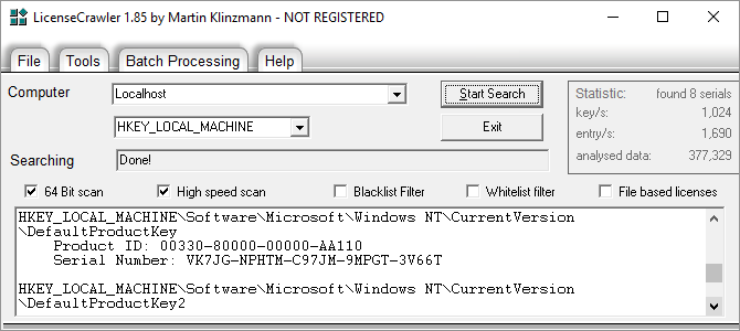 Windows LicenseCrawler 670x300'de Seri Numaralarını Kurtarmanın 3 Yolu