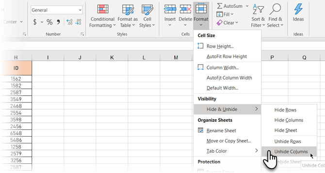 Excel'deki Şeritteki Sütunları Göster