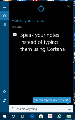 Yeni bir not oluşturmak için Cortana'yı kullanın