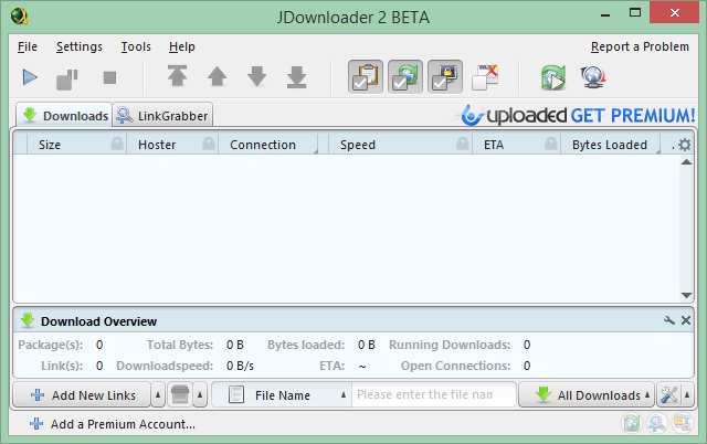 Bu, JDownloader arayüzünün ekran görüntüsüdür. JDownloader daha iyi indirmelere izin verir.