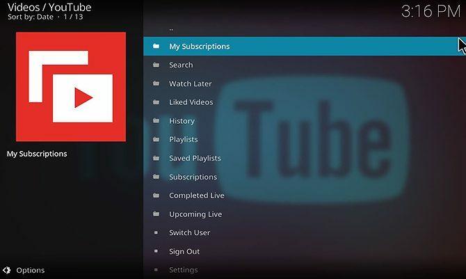 YouTube Kodi Eklentisi Nasıl Yüklenir ve Kullanılır - eklenti ana menüsü