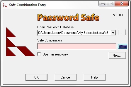 Password Safe yardımcı programı için oturum açma ekranı