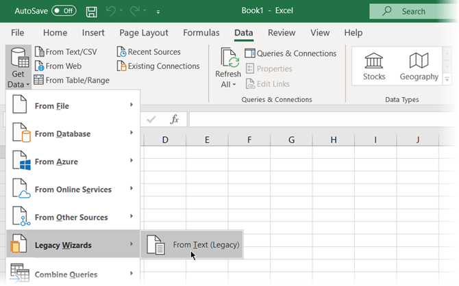 Microsoft Excel'deki Metin Eski Sihirbazı