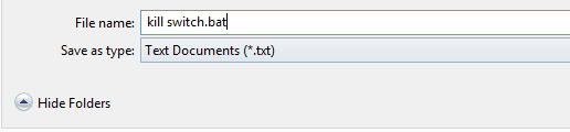dosyayı killswitch bat olarak kaydedin