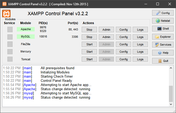 xampp kontrol paneli