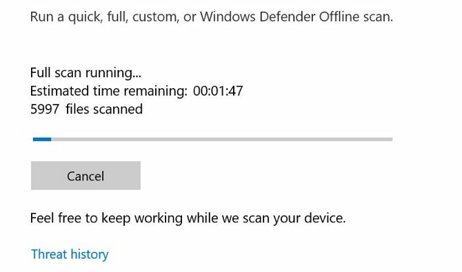 Windows Defender Antivirüs taraması