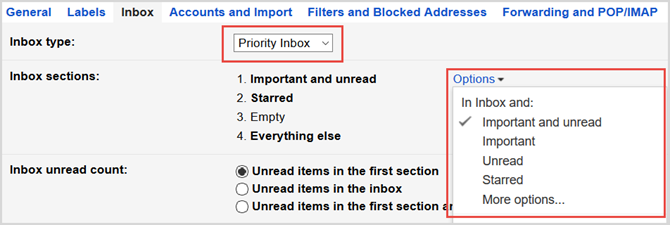 gmail ayarları öncelikli gelen kutusu