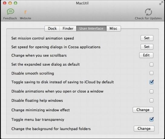 MacUtil: Mac OS X Özelliklerini Basit Bir Menüden Kolayca Özelleştirme [Mac OS X] mui