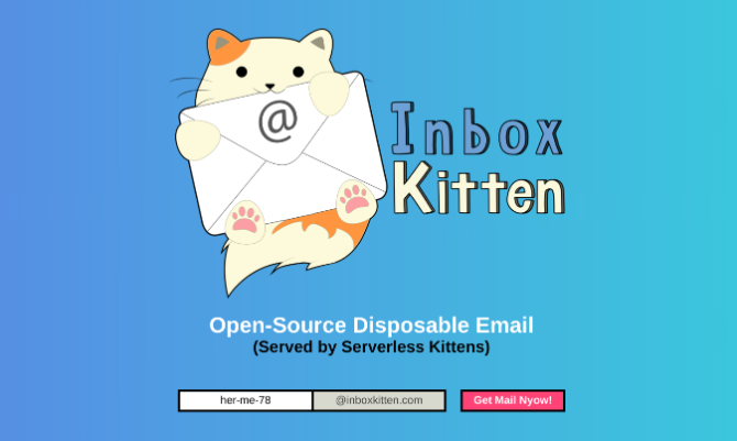 Inbox Kitten, hatırlamanız gerekmeyen tek kullanımlık geçici e-posta adresleri oluşturur