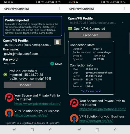 openvpn bağlı ve bilgi sayfaları