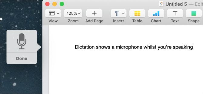 Mac'te dikte mikrofon simgesi