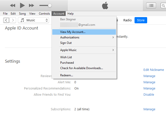 iTunes Windows Abonelikleri Yönetin