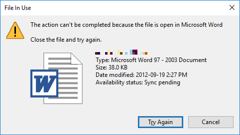 Başka bir program veya sistemde kullanılan Windows dosyası.