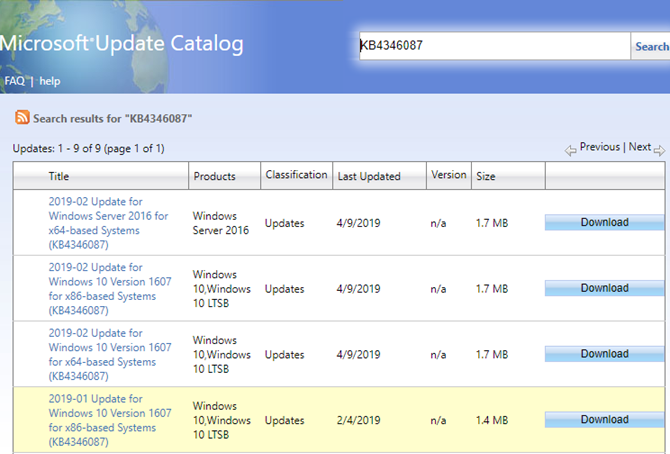 Windows Update Katalog Araması