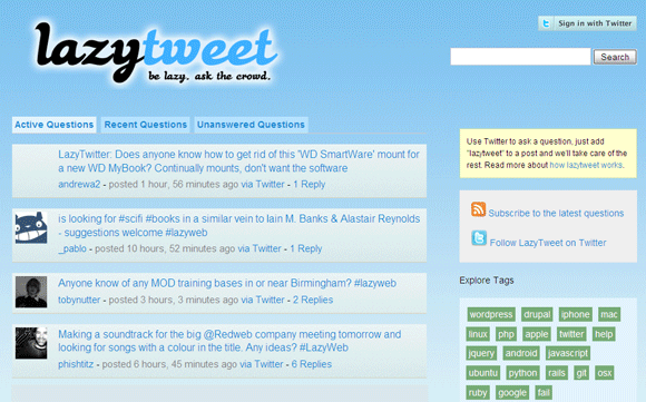 Bir Twitter Crowd lazytweet Soru Sormak için 6 Twitter Web Uygulamaları