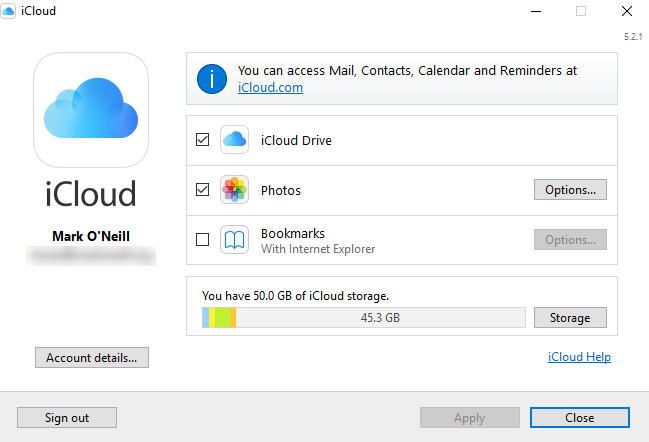 iCloud Kontrol Paneli Ayarları Ekran Görüntüsü