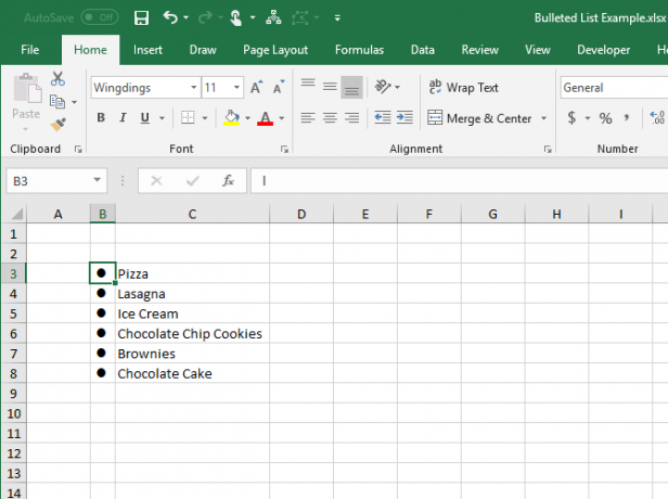 Wingdings yazı tipini kullanarak Excel'de madde işaretli liste oluşturma