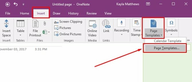 onenote takvim şablonu oluştur