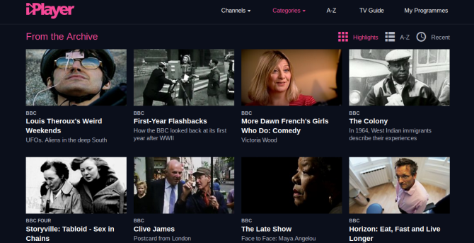 BBC iPlayer, arşiv ekran görüntüsünden Arşivden Eski Şovları Ekliyor