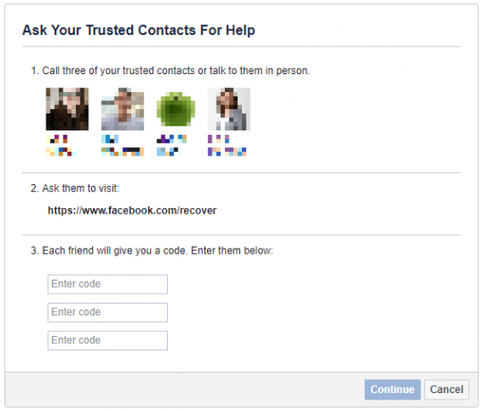 Facebook hesabını kurtarma konusunda güvenilir kişilerden yardım isteyin.