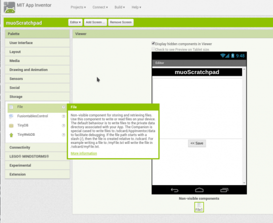 android uygulama appinventor screen2 depolama oluştur