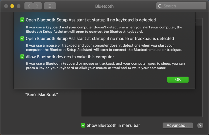 Mac Gelişmiş Bluetooth Seçenekleri