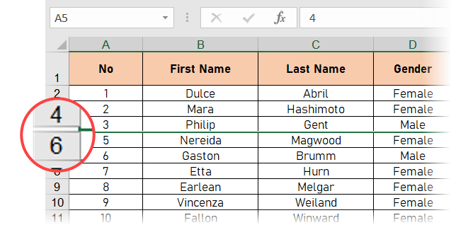 Excel işaretleyicide gizlenmiş satırlar