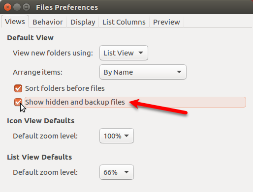 Ubuntu'daki Nautilus'ta gizli ve yedek dosyaları göster