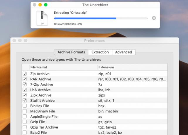 MacOS'ta Unarchiver ile dosya çıkarma