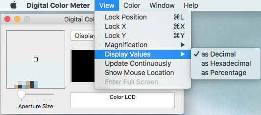 Mac Formatları için Dijital Renk Ölçer Renk Seçici