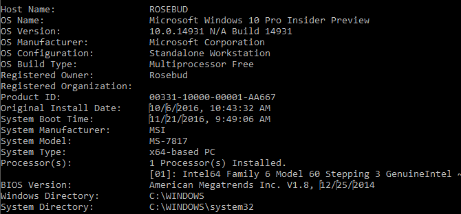 bios sürüm komut istemi