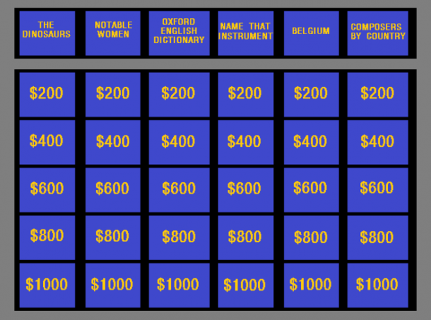jeopardy oyun tahtası