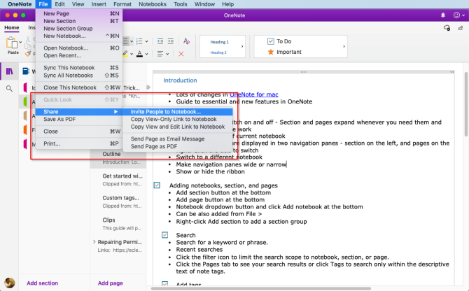 OneNote Mac'te paylaşım ve işbirliği