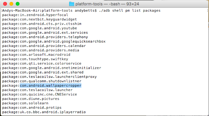 android adb liste paketleri