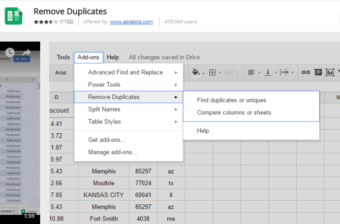 google sheets eklentileri - Yinelenenleri Kaldır 