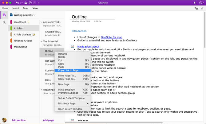 bağlantıyı OneNote sayfasına kopyala