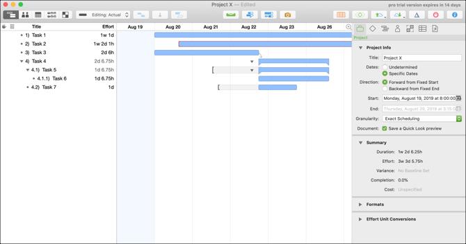 Mac Gantt grafiğindeki OmniPlan 3