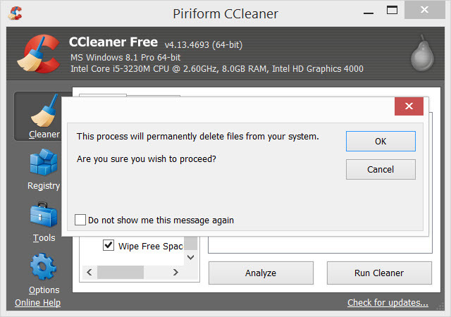 CCleaner-silin-serbest alan