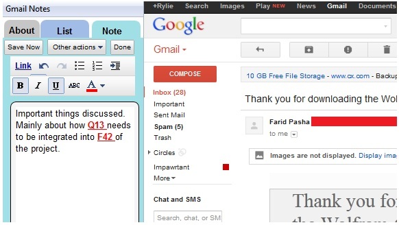 gmail e-postaları için notlar