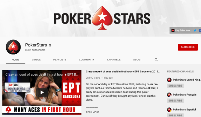 PokerStars, bedava poker videolarını izlemek için en iyi youtube kanalı