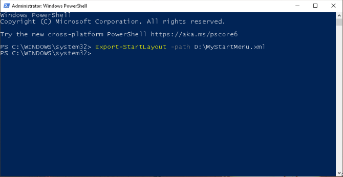 Windows 1803'te powershell üzerinden başlangıç ​​düzenini dışa aktar
