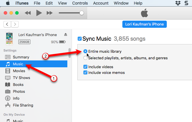 iTunes senkronize müzik kütüphanesi